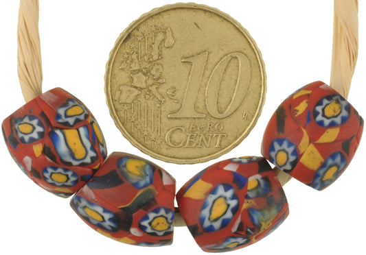 Antique Red Oval Venetian Millefiori African Trade Beads, 4 Pcs, 11-12Mm - alternate view