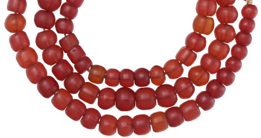Old Translucent Red Bohemian Czech Glass Trade Beads, 27" Strand - alternate view