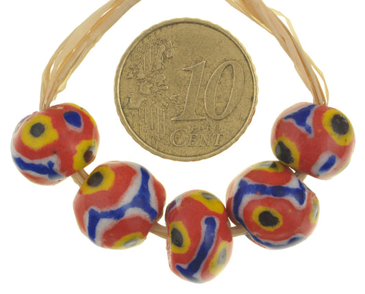 Large Round Polychrome Kiffa Glass Beads - Mauritania, 5 Pcs - alternate view