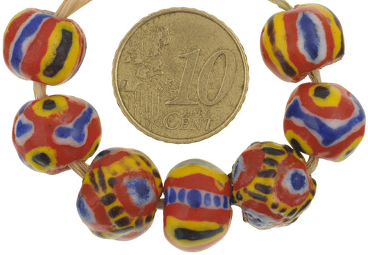 Large Round New Polychrome Kiffa Glass Trade Beads - 7Pc - alternate view