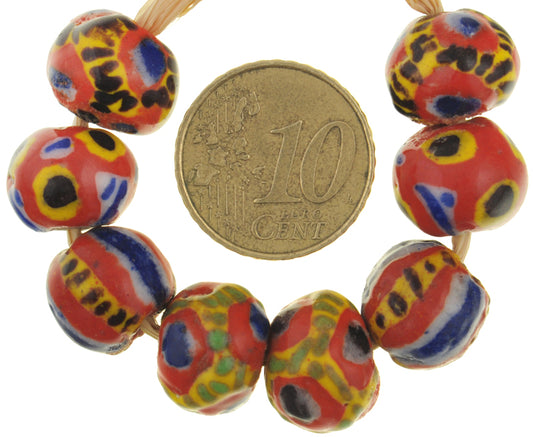 Large Size Round New Polychrome Kiffa African Glass Trade Beads Mauritania 8 Pc - alternate view