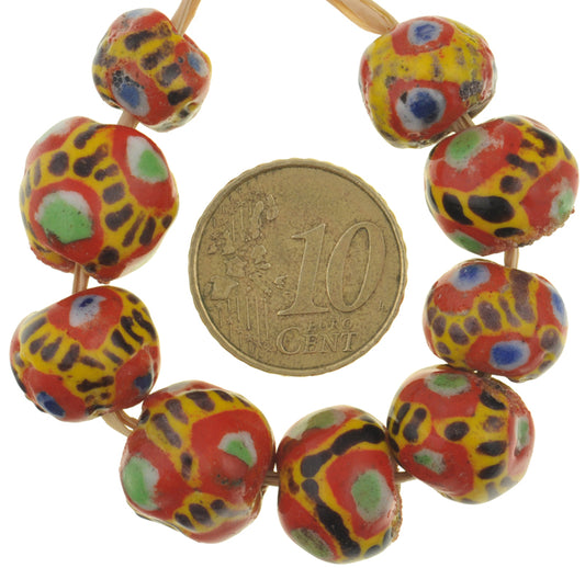 Round Polychrome Kiffa Beads - Handmade Mauritanian Glass Beads - close-up