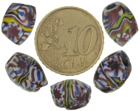 Rare Antique Venetian Banded Oval Millefiori Mosaic Glass Trade Beads - alternate view