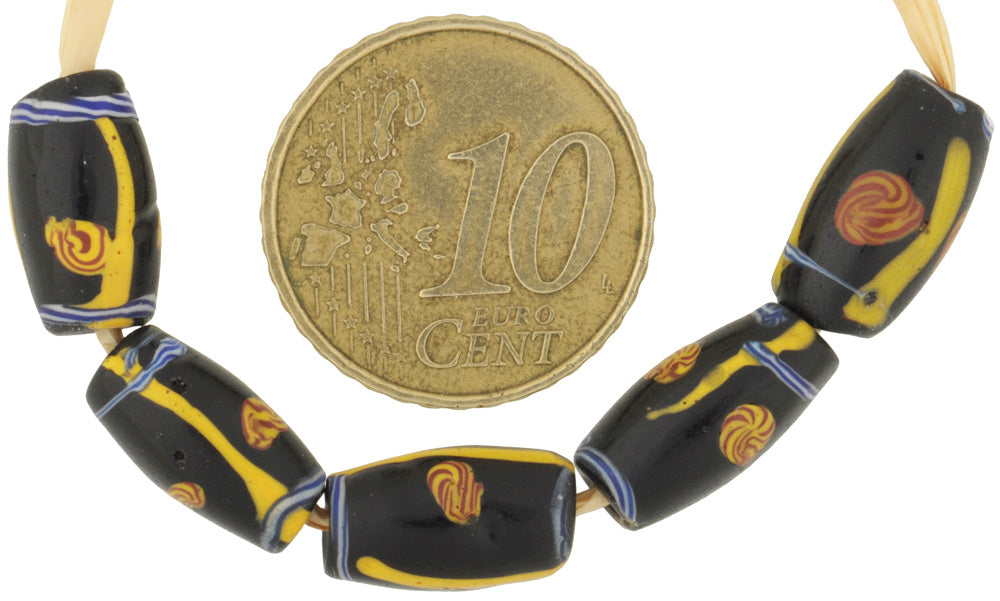 Antique Black Venetian Lampwork Glass Trade Beads With Trail Decor - alternate view