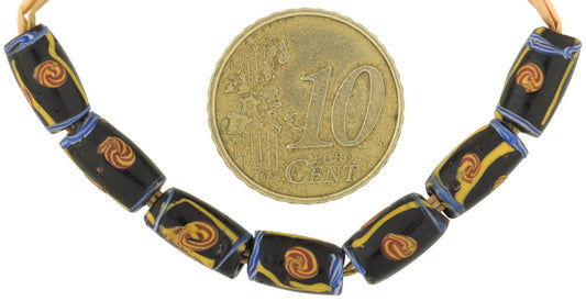 Beautiful Antique Black Venetian Fancy Wound Glass Trade Beads - alternate view