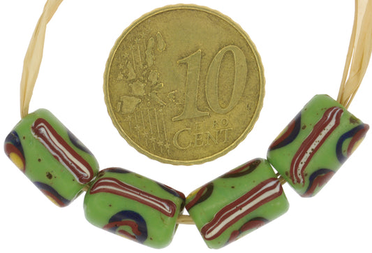 Antique Green "Eye" Venetian Lampwork Glass Trade Beads 11X8Mm - alternate view