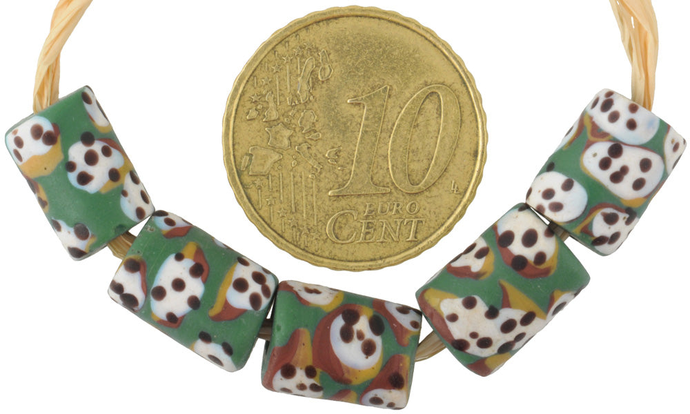 Antique Green Fancy Venetian Lampwork Glass Trade Beads 10-11Mm - alternate view