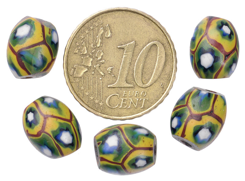 Antique Oval Millefiori Venetian Mosaic Glass Trade Beads - African Trade, 1800S - alternate view