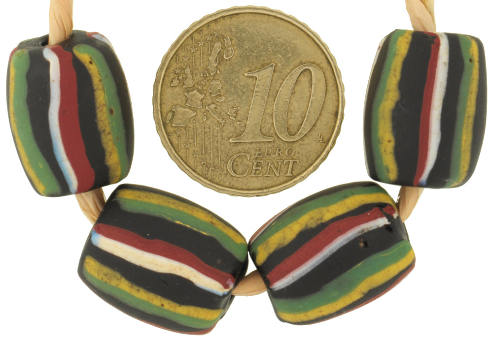 Antique Large Striped Black Venetian Lampwork Glass Trade Beads - alternate view
