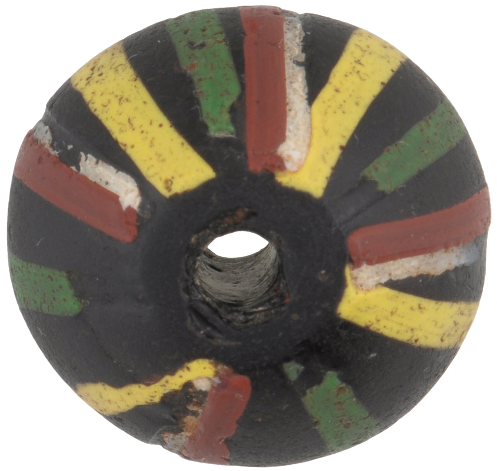 Antique Large Stripped Black Bicone King Venetian Glass Trade Bead - angled shot