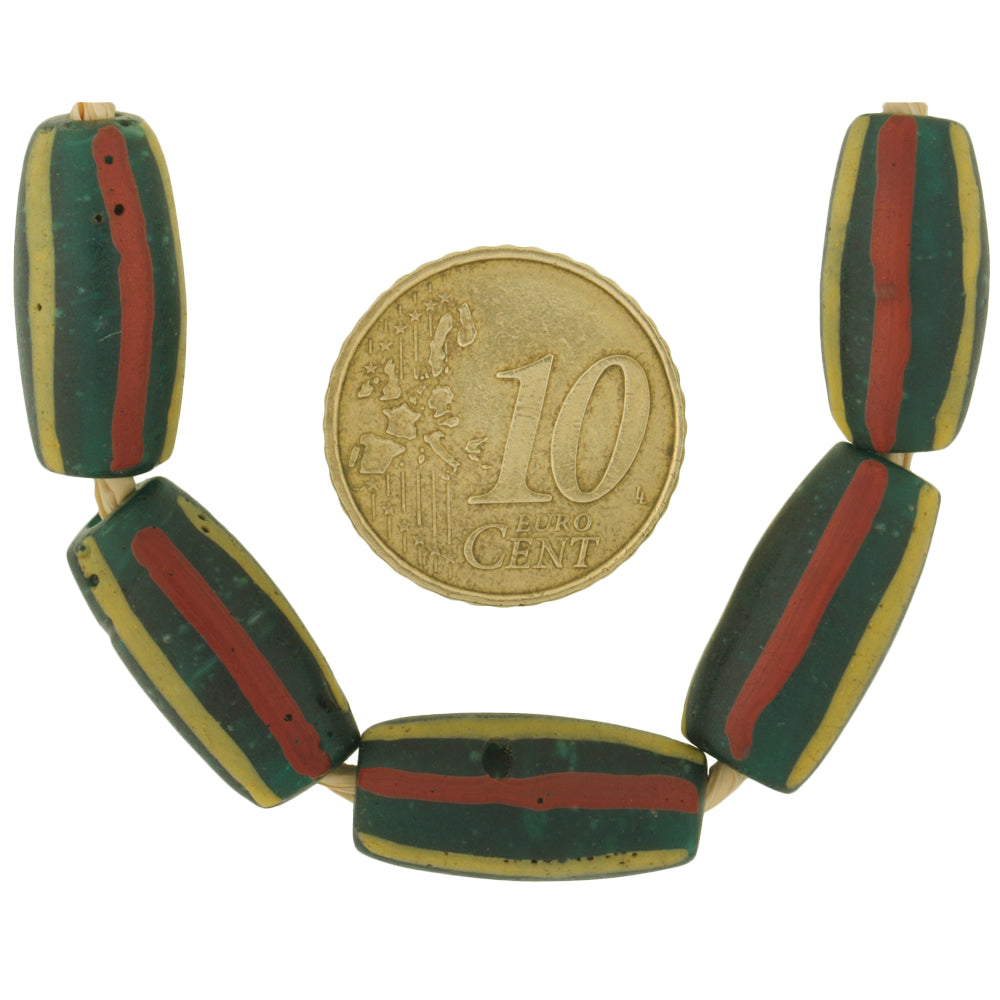 Antique Translucent Green Striped Venetian Lampwork Trade Beads, 1800S