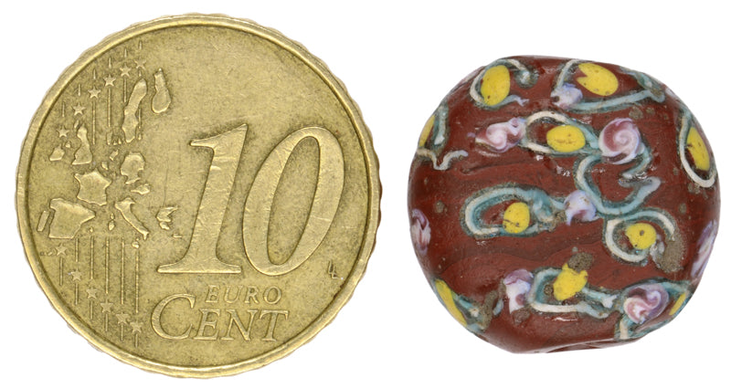 Antique Tabular Brick Fancy Venetian Lampwork Glass Trade Bead - angled shot