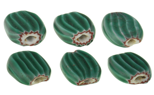 Tabular Green 4 Layer Chevron Beads | Antique Venetian Trade Beads - alternate view