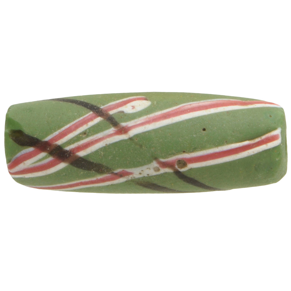 Antique Green "Akoso" Venetian Lampwork Bead With Trail Decor - 28X10Mm