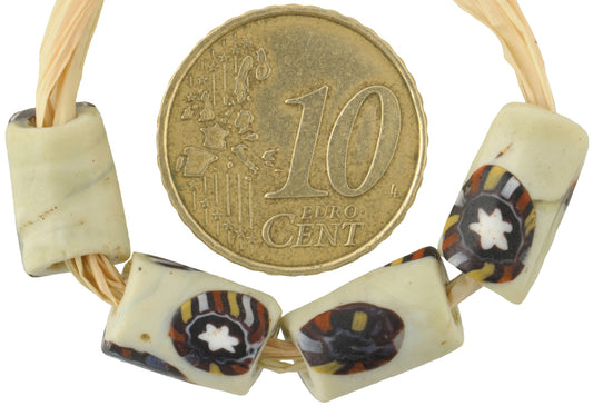 Rare Antique White Venetian Millefiori Mosaic Glass Trade Beads - 12-13Mm - alternate view