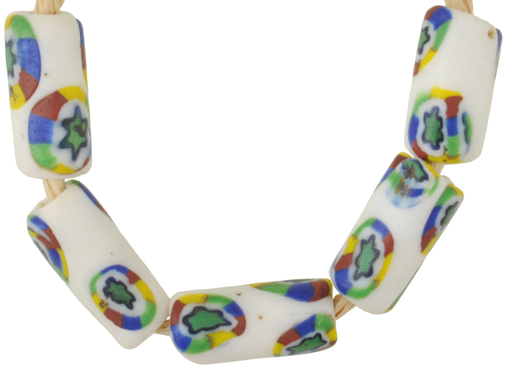 Rare Antique White Venetian Millefiori Glass Trade Beads 12-13Mm