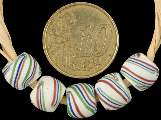 Rare Antique White Swirl Fancy Venetian Lampwork Trade Beads 9X7Mm - alternate view