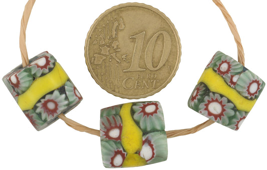 Rare Antique Yellow Banded Millefiori Mosaic Glass Trade Beads - alternate view