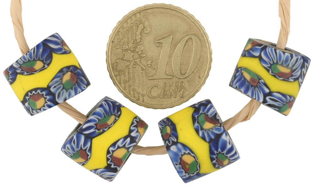 Rare Antique Banded Venetian Millefiori Mosaic Glass Trade Beads, 11Mm - alternate view