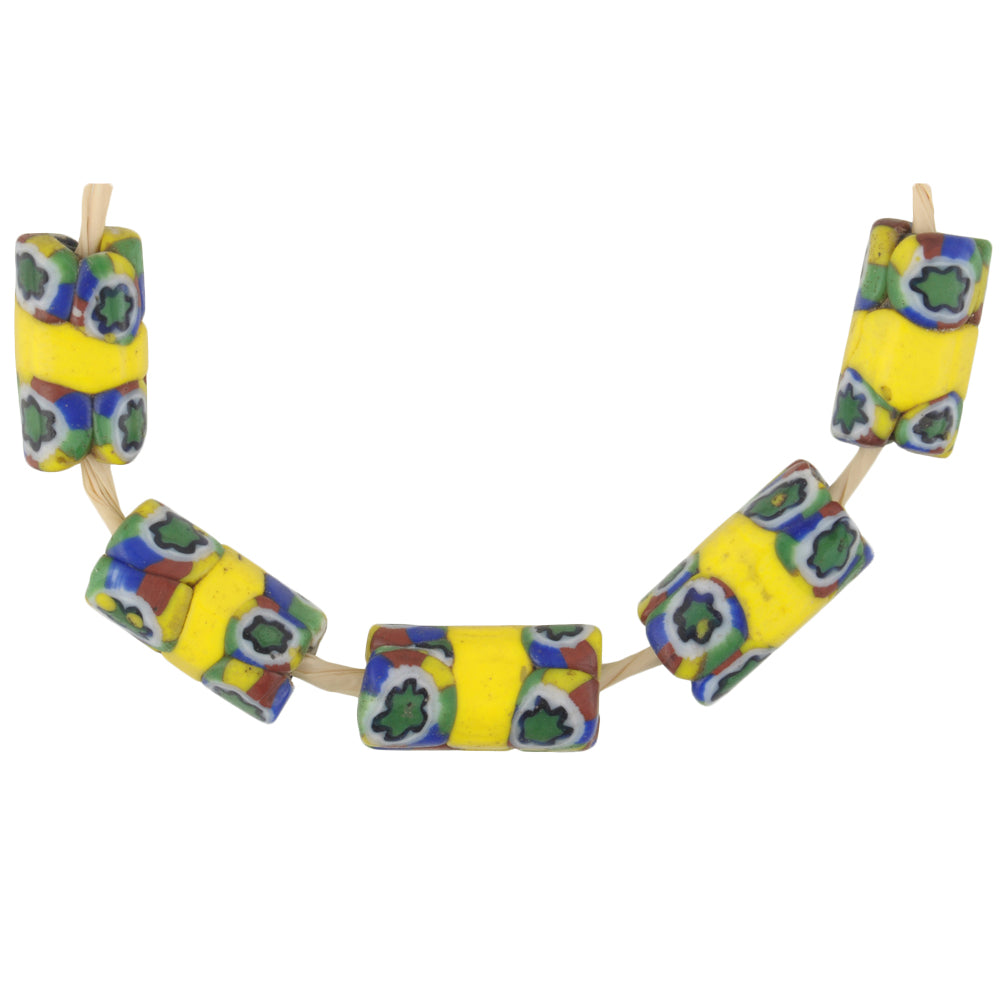Antique Banded Millefiori Venetian Mosaic Glass Trade Beads 13X7Mm