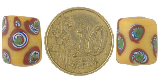 Antique Eye Fancy Venetian Lampwork Glass Trade Beads Pair, 13X11Mm - alternate view