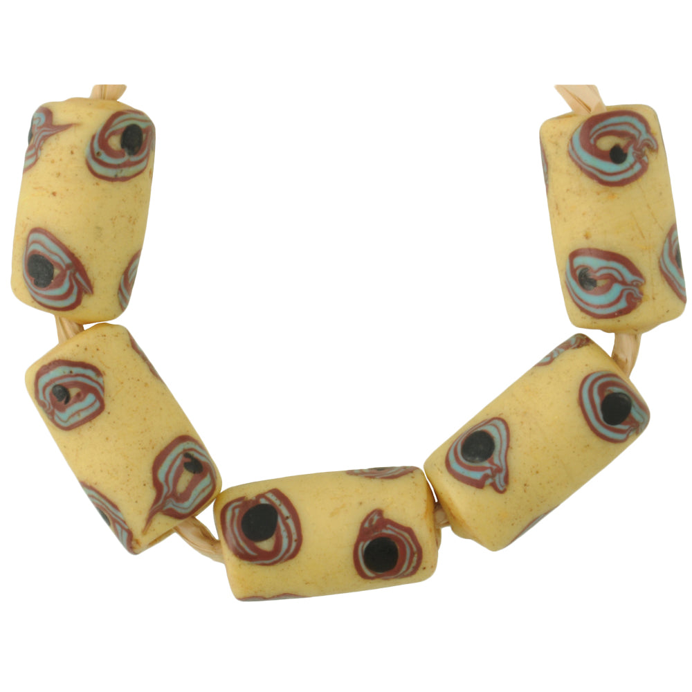 Five Antique "Eye" Venetian Lampwork Trade Beads With Trail Decoration - 18X10Mm