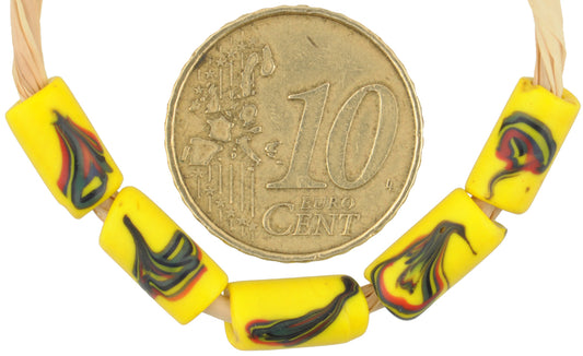 Antique Yellow Floral Venetian Lampwork Glass Trade Beads 9-10Mm - alternate view