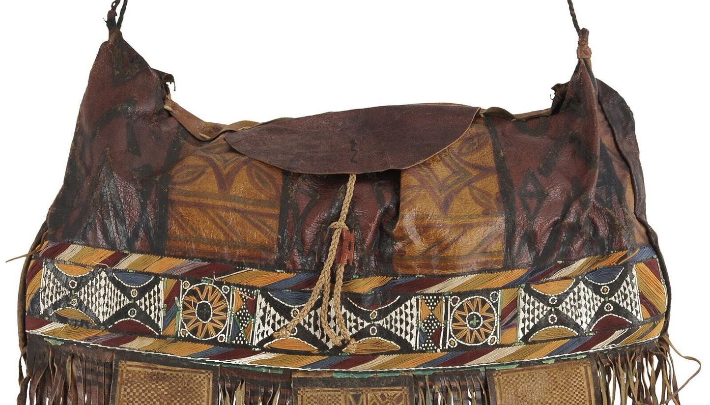 Authentic Old Tuareg Leather Bag – Sahara Geometric Nomad Design