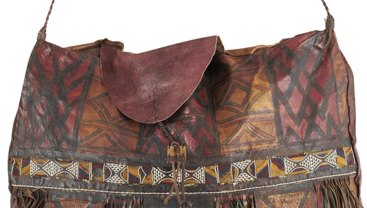 Authentic Old Tuareg Leather Bag – Sahara Nomad Geometric Satchel