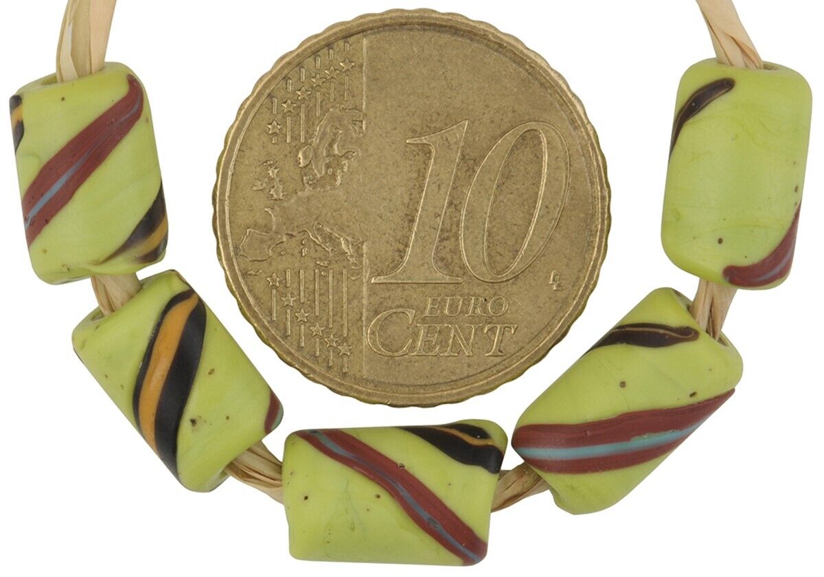 Antique Green Fancy Swirl Venetian Glass Trade Beads - 10-11Mm - close-up