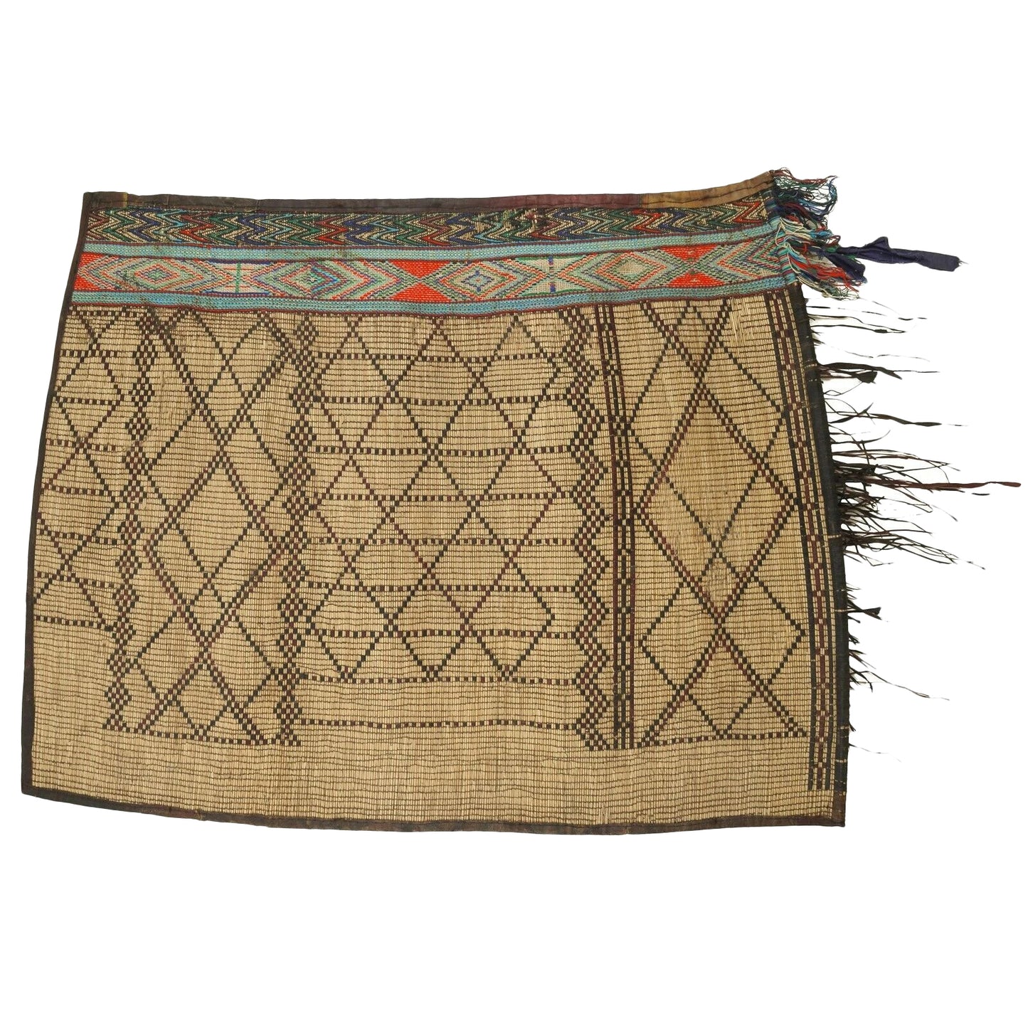 Authentic Tuareg Straw and Leather Mat – 120×94 cm Nomad Carpet