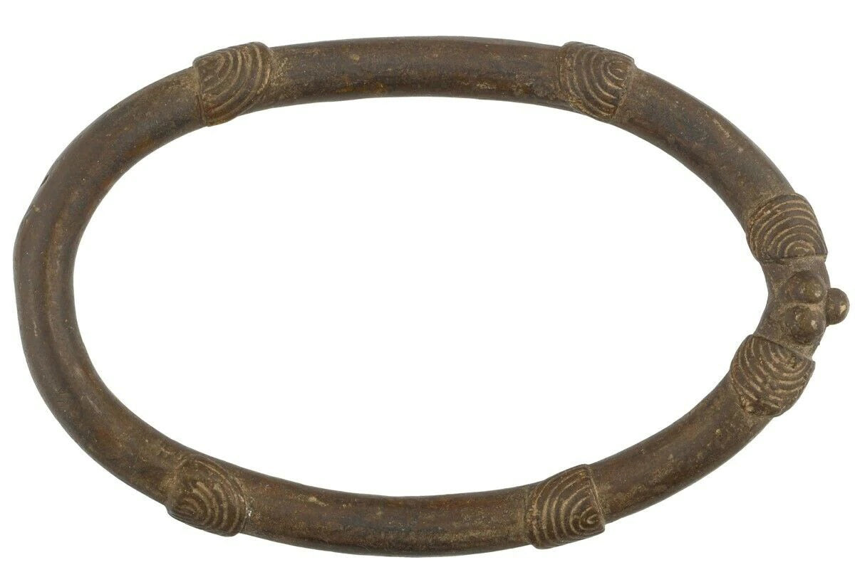 Antique Brass Anklet Currency African Lobi Burkina Faso Bronze Ethnic Art - angled shot