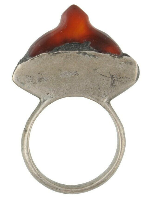 Vintage Tuareg Silver Ring with Carnelian – Sahara Nomad Ethnic Jewelry