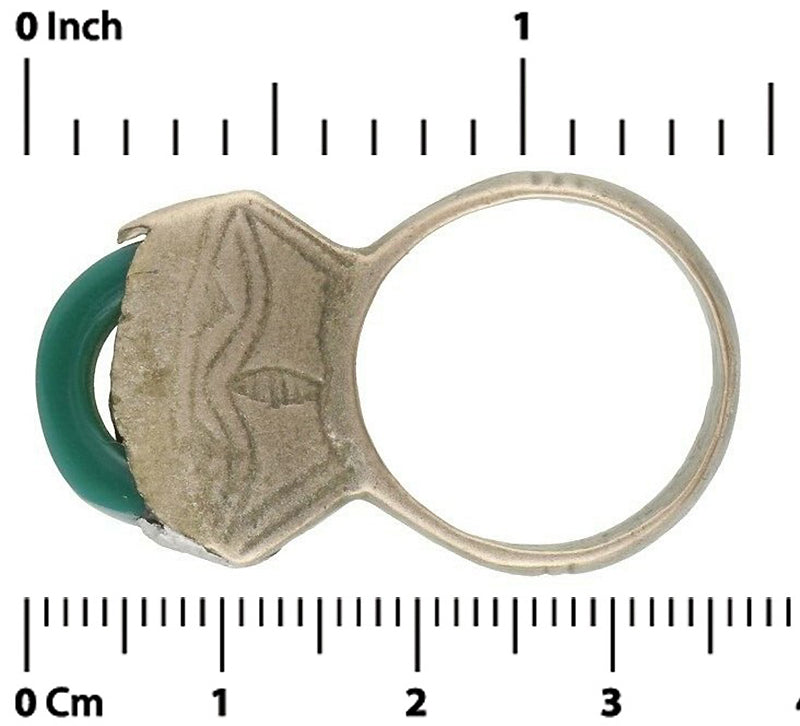 Authentic Tuareg Silver Ring – Green Glass – TribalGH