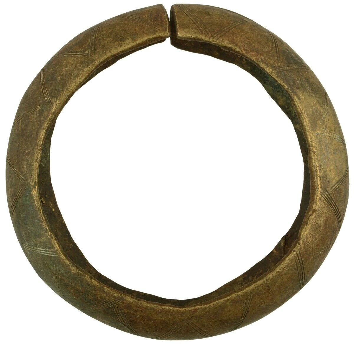 Antique Brass Bracelet Currency Ghana African Fulani Ethnic Jewelry - zoomed-in detail
