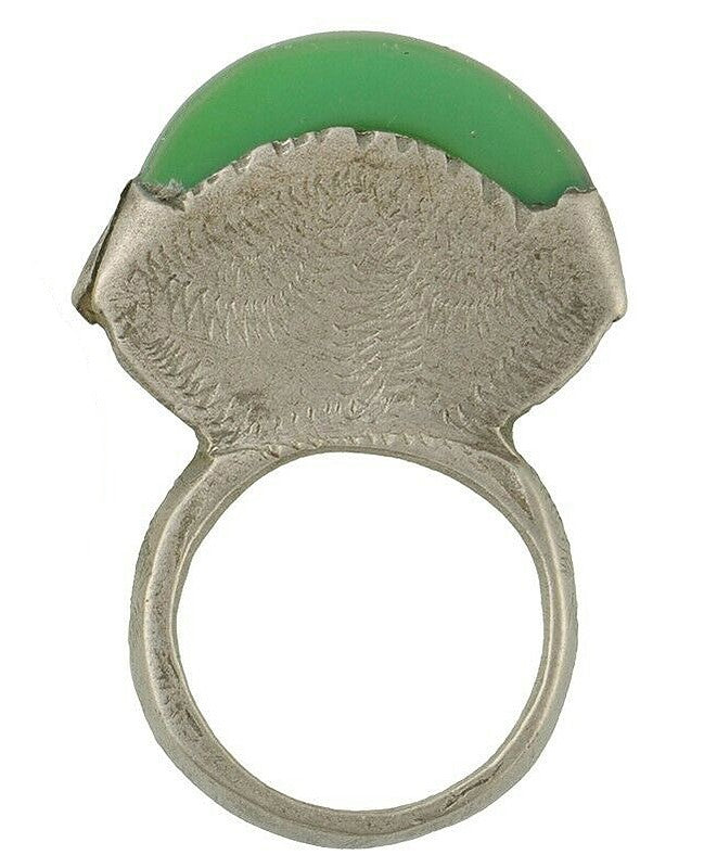 Vintage Tuareg Silver Ring with Green Glass – Ethnic Sahara Jewelry