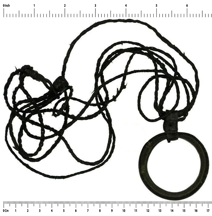 Old Brass Leather African Amulet Mali Dogon Pendant Ethnic Art Tribal Jewelry - angled shot