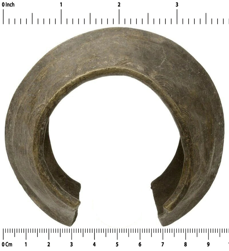 Antique African Brass Bronze Cuff Bracelet Currency Akan Fulani Ghana Ethnic Art - zoomed-in detail
