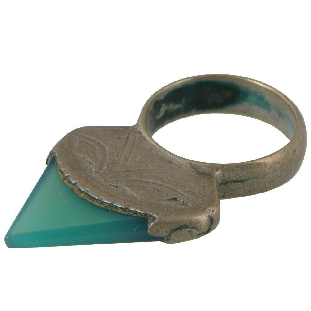 Vintage Tuareg Silver Ring with Green Glass – Sahara Nomadic Ethnic Jewelry