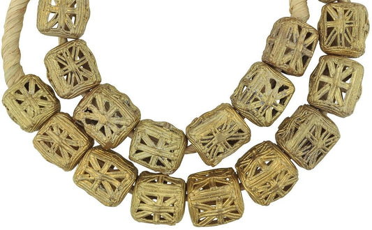 Ashanti Large Cube Brass Beads - 21" Handcrafted Strand - alternate view