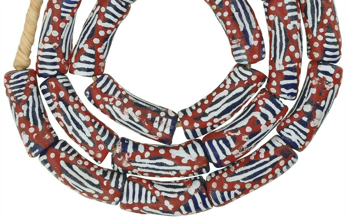 African Trade Beads: 10-11Mm Fancy Powder Glass Beads From Ghana - cropped detail