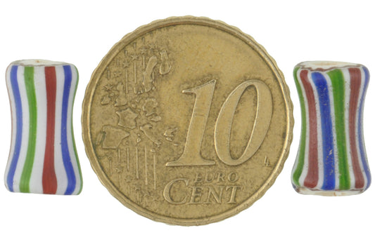 Striped Dog Bone Chevron Beads | Rare 4 Layer Venetian Pair - zoomed-in detail