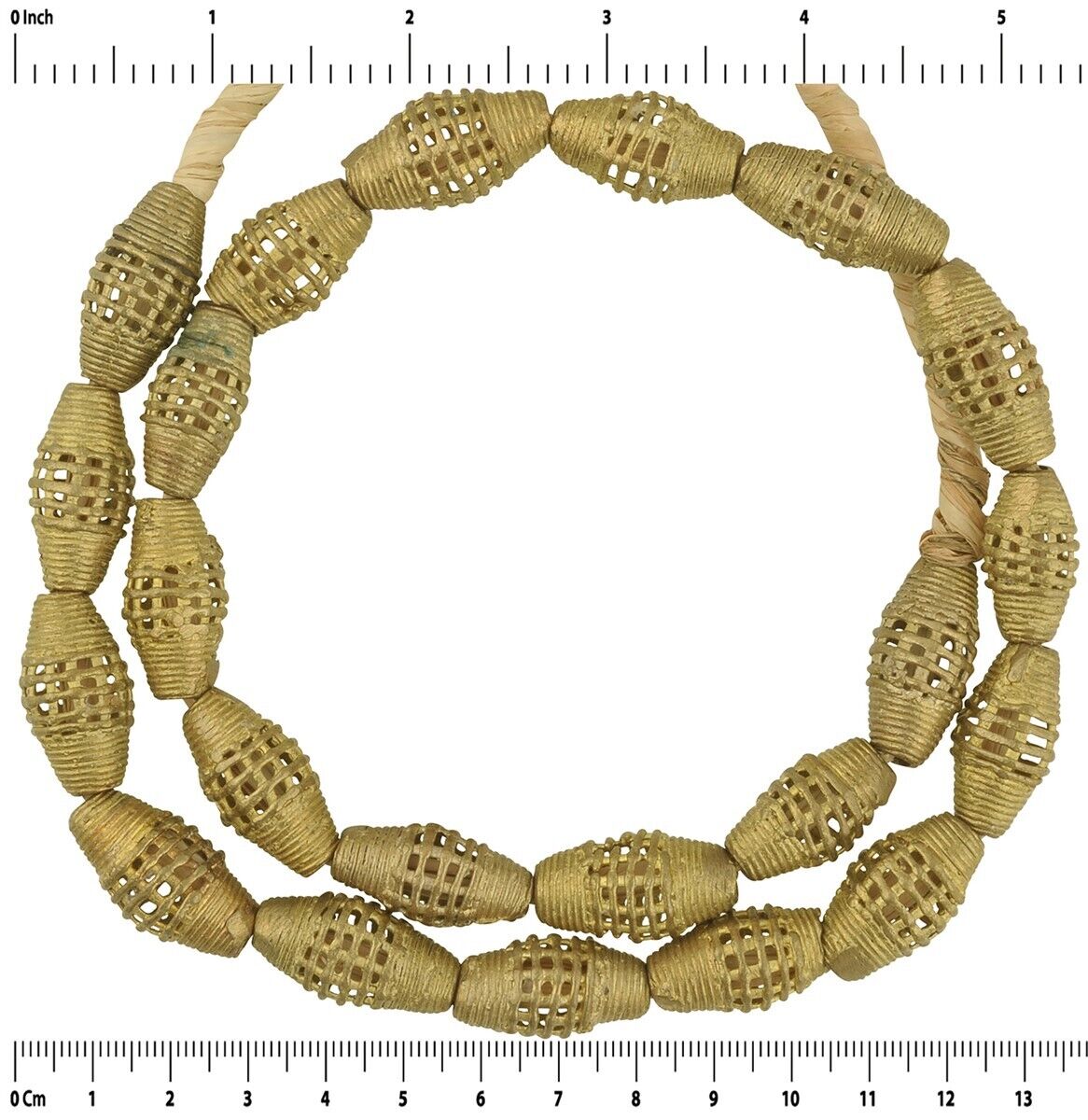 Handcrafted Ashanti Brass Beads From Ghana, 21" Strand - zoomed-in detail