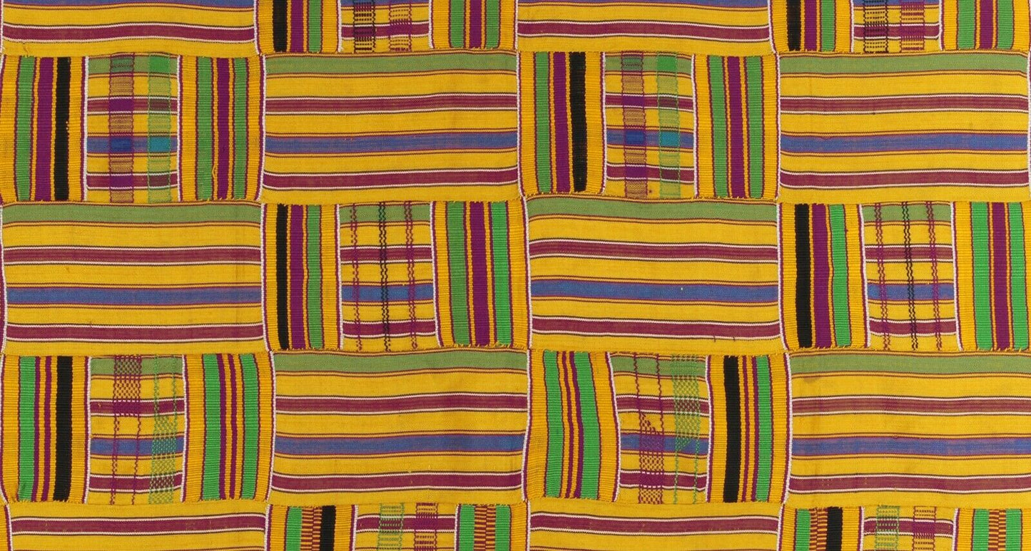 Vintage Handwoven Ashanti Kente Cloth 59¼″×38″ – 1960s–70s Woman Size