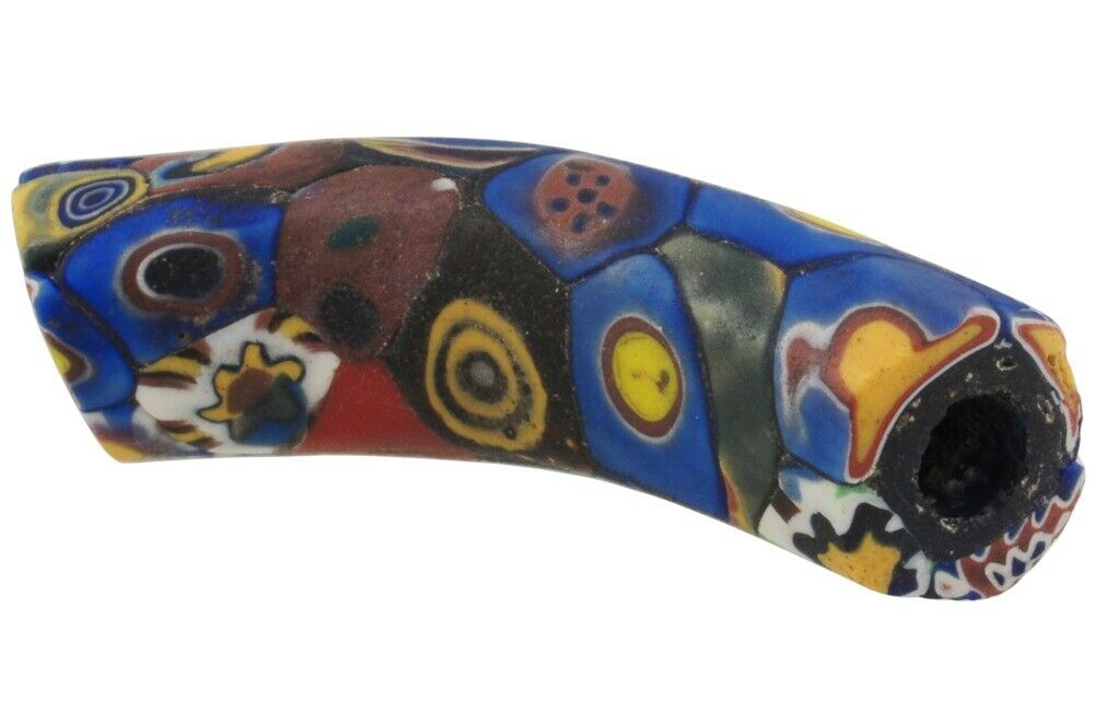 Old African Trade Bead Elbow Multimurrine Millefiori Venetian Mosaic Glass Bead