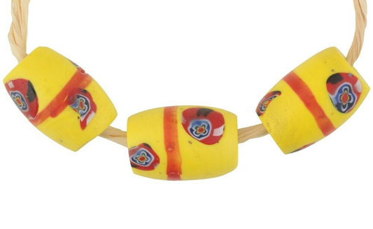 Antique Red Banded Oval Millefiori Mosaic Glass African Trade Beads - alternate view