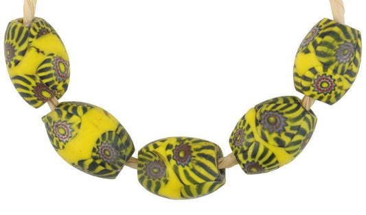 Antique Banded Oval Millefiori Venetian Mosaic Glass Trade Beads - alternate view