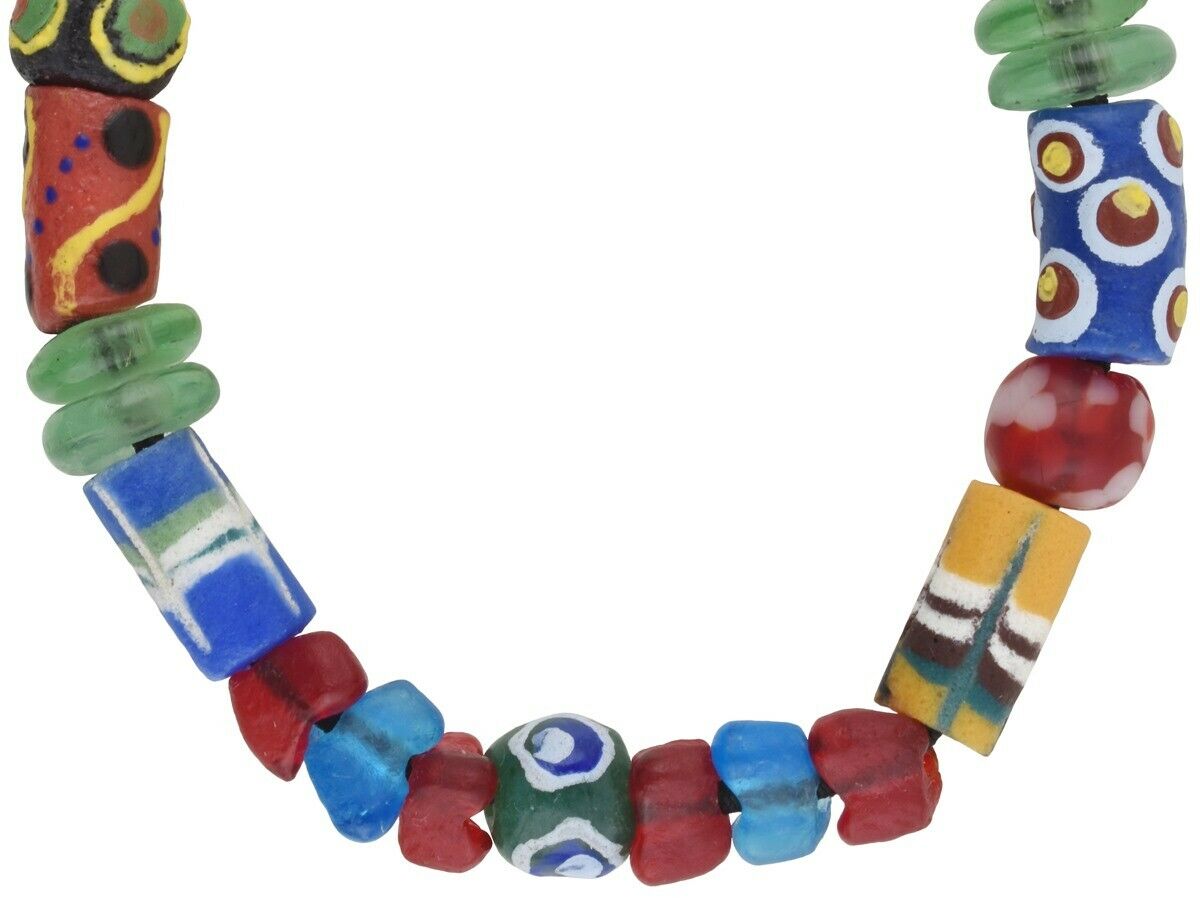 Handmade Beaded Bracelet - African Glass Beads From Ghana - close-up