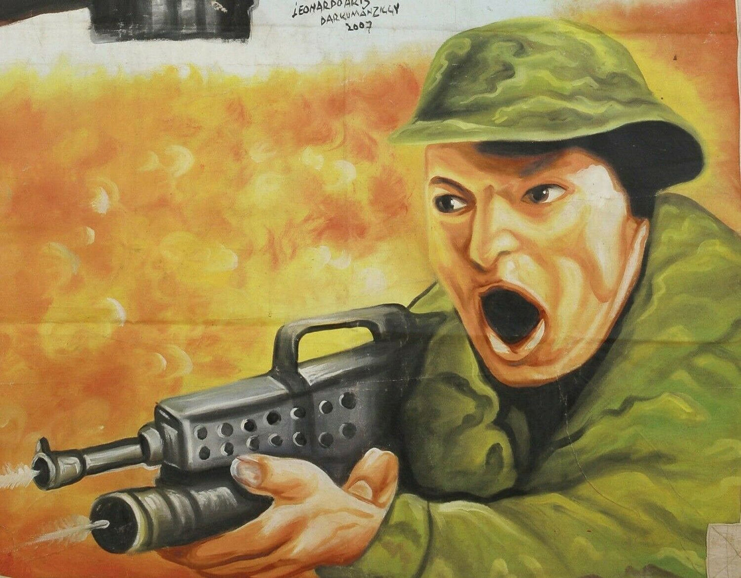 Soldier Terminators: Rare Ghanaian Hand-Painted Movie Poster By Leonardo - close-up