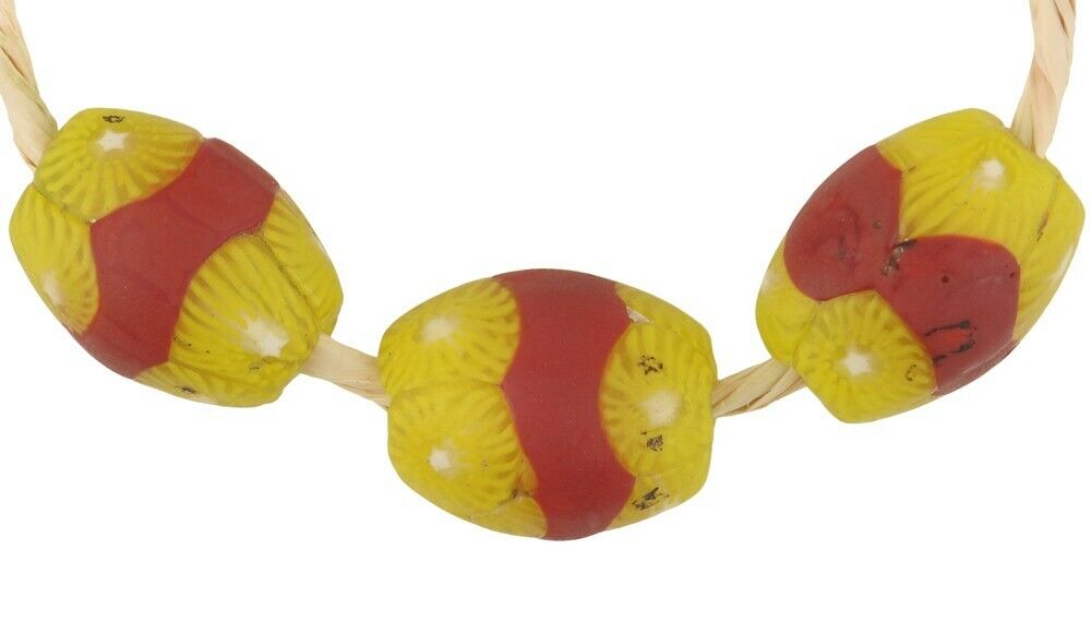 Antique Red Banded Oval Venetian Millefiori Mosaic Trade Beads - alternate view